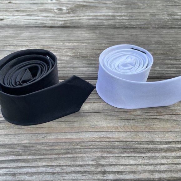 Lot of 2 Ties Black and White Slim Fit Necktie Skinny Fashion Ties - Picture 2 of 11